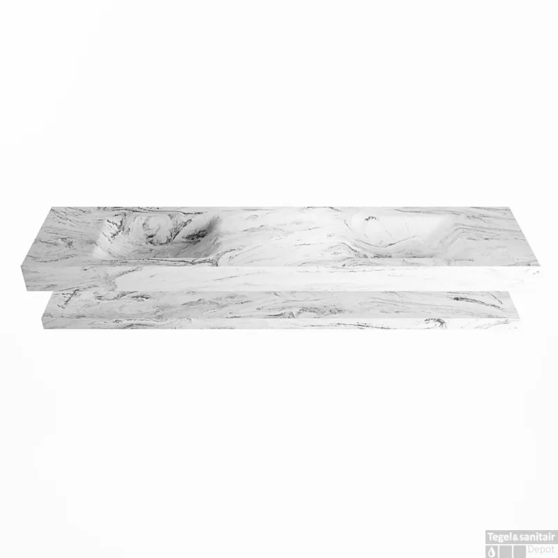 Koop Vandaag MONDIAZ ALAN-DLUX 200cm planchet Glace. Vrijhangende wastafel CLOUD dubbel zonder kraangat, kleur Glace.