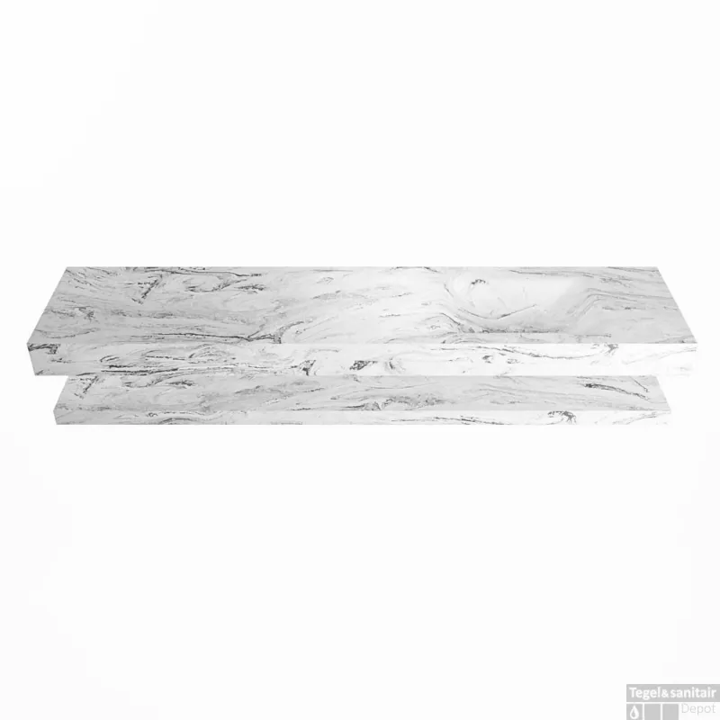 Laatste Kans MONDIAZ ALAN-DLUX 200cm planchet Glace. Vrijhangende wastafel CLOUD rechts 1 kraangat, kleur Glace.