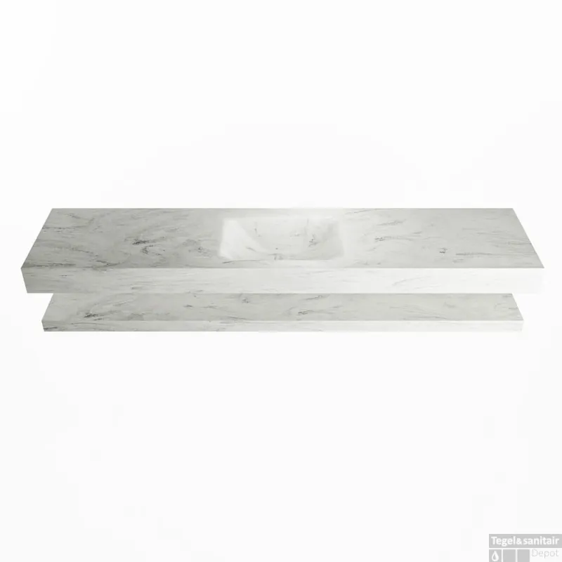 MONDIAZ ALAN-DLUX 200cm planchet Opalo. Vrijhangende wastafel CLOUD midden zonder kraangat, kleur Opalo. Lage Prijs