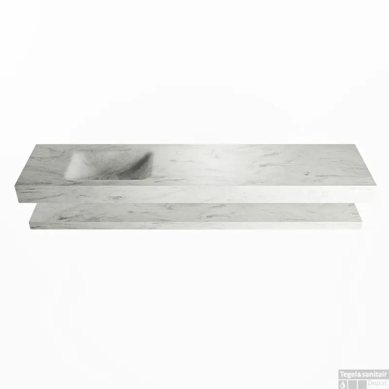 Hete Deal MONDIAZ ALAN-DLUX 200cm planchet Opalo. Vrijhangende wastafel CLOUD links zonder kraangat, kleur Opalo.