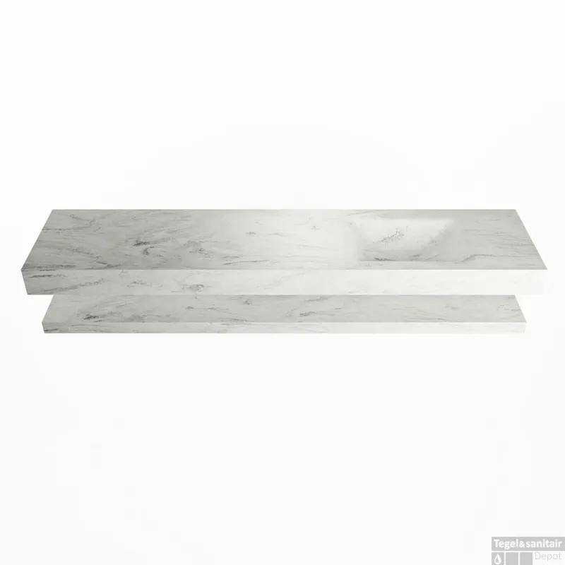 MONDIAZ ALAN-DLUX 200cm planchet Opalo. Vrijhangende wastafel CLOUD rechts zonder kraangat, kleur Opalo. Alleen Vandaag