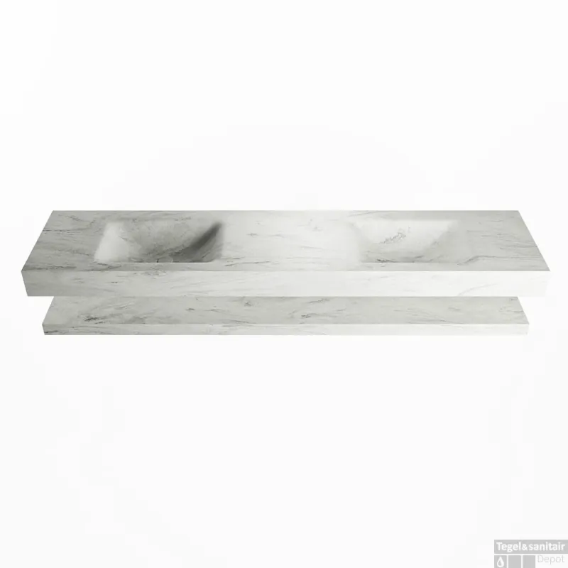 Koop Online MONDIAZ ALAN-DLUX 200cm planchet Opalo. Vrijhangende wastafel CLOUD dubbel zonder kraangat, kleur Opalo.