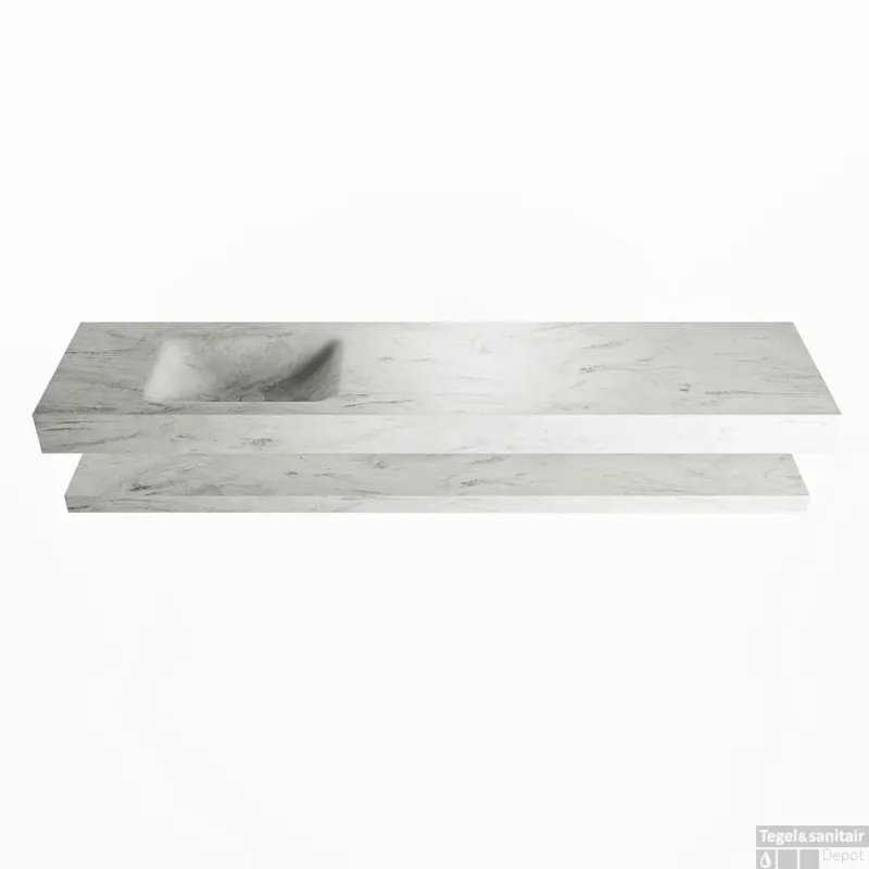 Betaalbaar MONDIAZ ALAN-DLUX 200cm planchet Opalo. Vrijhangende wastafel CLOUD links 1 kraangat, kleur Opalo.