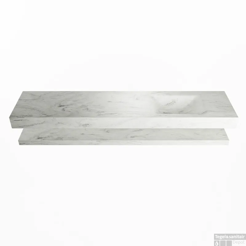 Superprijs MONDIAZ ALAN-DLUX 200cm planchet Opalo. Vrijhangende wastafel CLOUD rechts 1 kraangat, kleur Opalo.
