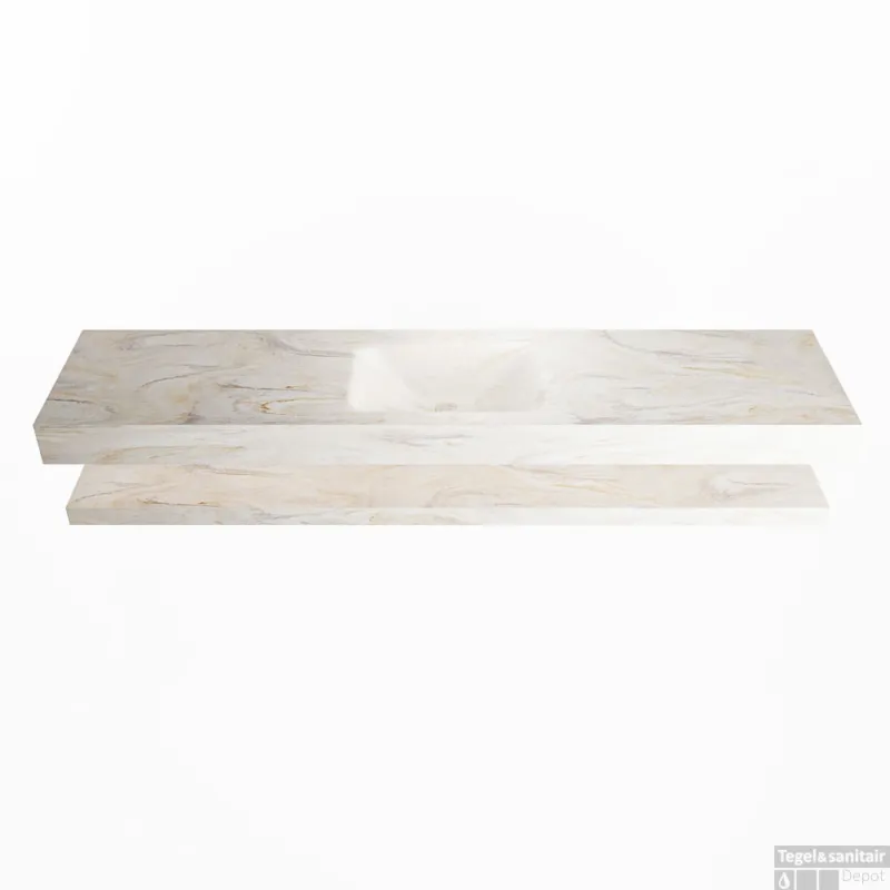 Speciale Aanbieding MONDIAZ ALAN-DLUX 200cm planchet Ostra. Vrijhangende wastafel CLOUD midden zonder kraangat, kleur Ostra.