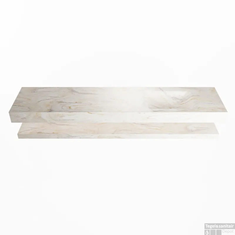 Alleen Vandaag MONDIAZ ALAN-DLUX 200cm planchet Ostra. Vrijhangende wastafel CLOUD rechts 1 kraangat, kleur Ostra.