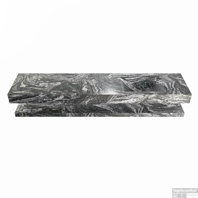 Voordeelprijs MONDIAZ ALAN-DLUX 200cm planchet Lava. Vrijhangende wastafel CLOUD rechts zonder kraangat, kleur Lava.
