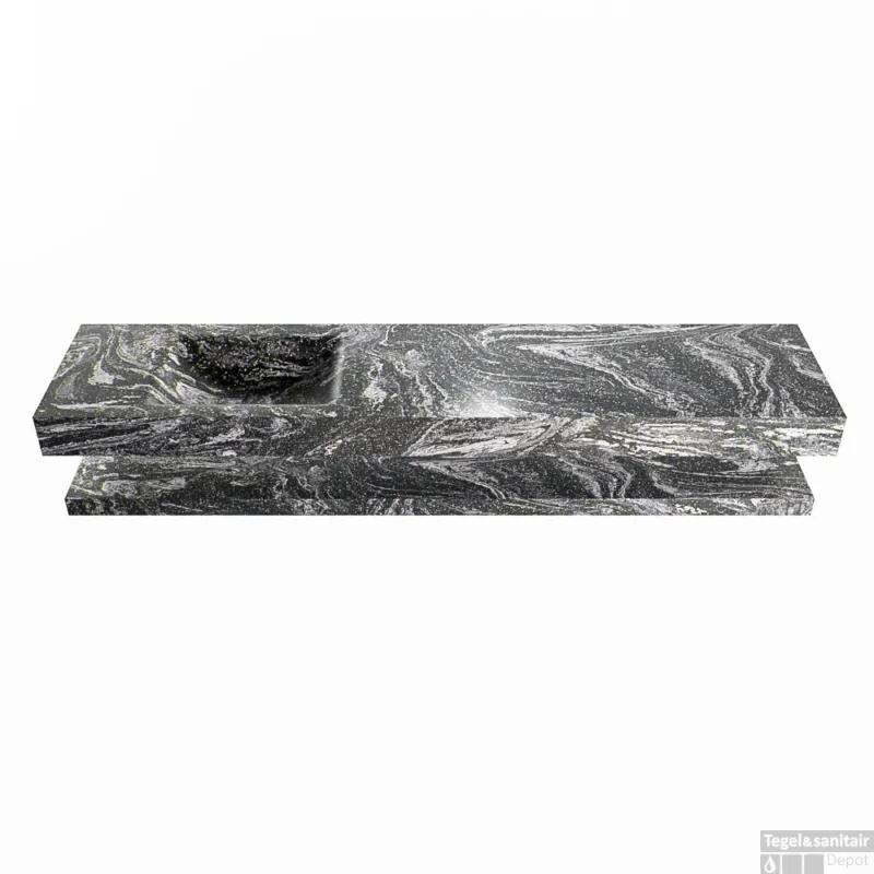 Voordeelprijs MONDIAZ ALAN-DLUX 200cm planchet Lava. Vrijhangende wastafel CLOUD links 1 kraangat, kleur Lava.