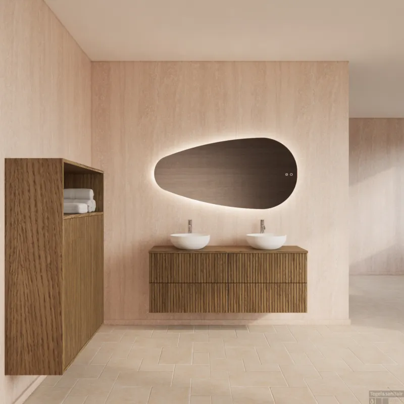 Korting Badmeubelset Gliss Design Hybris Castle Brown 140 cm Met Waskom