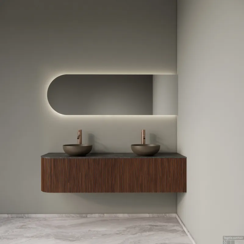 Badkamermeubelset Gliss Design Alluro 160 cm Rechts Walnut Tijdelijk Beschikbaar