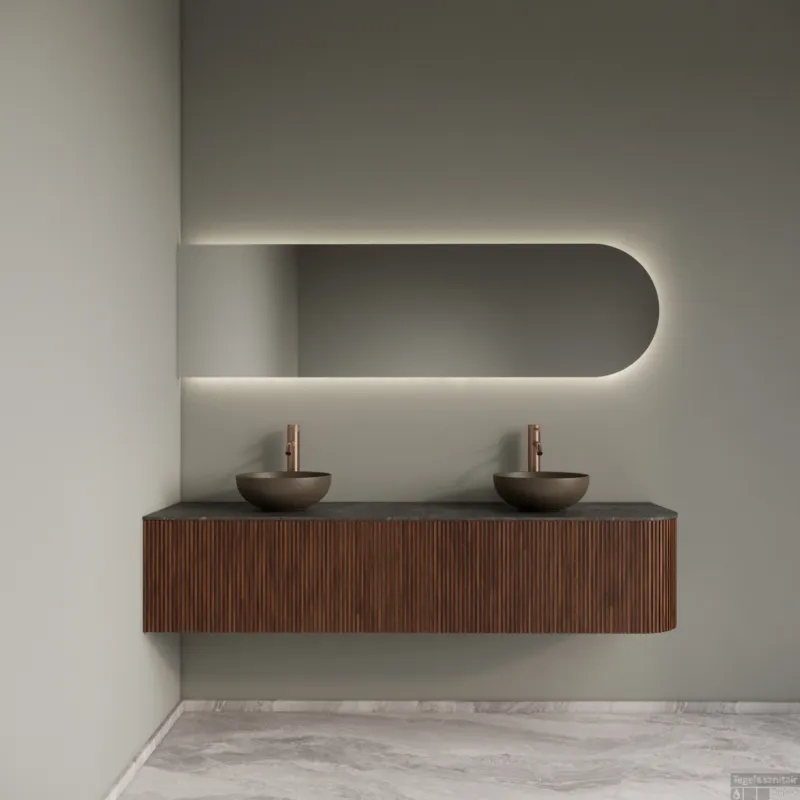Betaalbaar Badkamermeubelset Gliss Design Alluro 160 cm Links Walnut