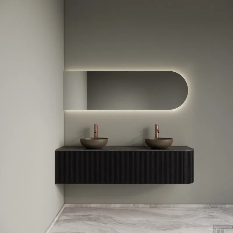 Badkamermeubelset Gliss Design Alluro 160 cm Links Black Veneer Rechtstreeks Van De Fabrikant