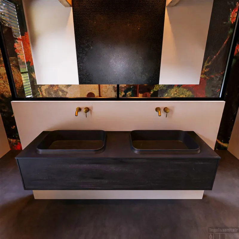Badkamermeubelset Mondiaz Erin 150 cm met 1 Lade met RIDGE Wastafel Dubbel Urban Zonder Kraangaten Greeploos Mat Antracite Shop Nu
