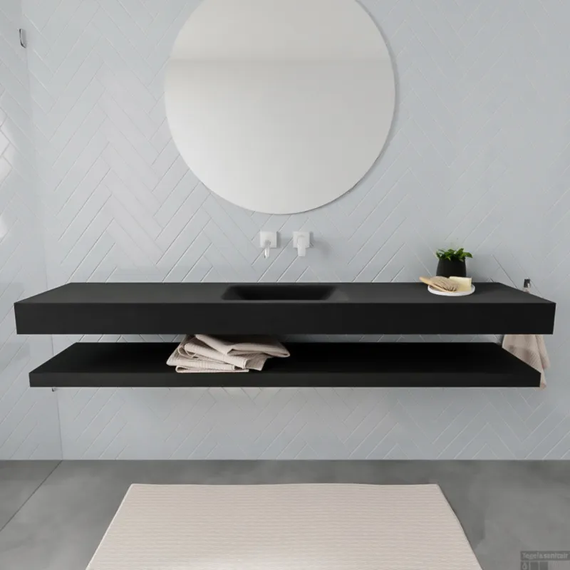Nieuw Badkamermeubel BWS Ibiza 200 cm met Planchet Solid Surface Mat Zwart (acht varianten)