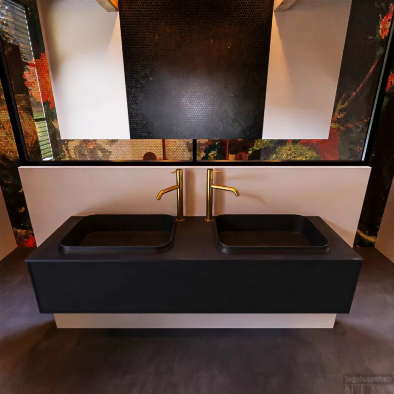 Weekendaanbieding Badkamermeubelset Mondiaz Erin 150 cm met 1 Lade met RIDGE Wastafel Dubbel Urban met 2 kraangaten Greeploos Mat Urban