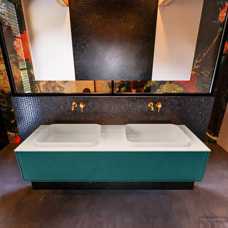 Shop Nu Badkamermeubelset Mondiaz Erin 150 cm met 1 Lade met RIDGE Wastafel Dubbel Linen Zonder Kraangaten Greeploos Mat Smag
