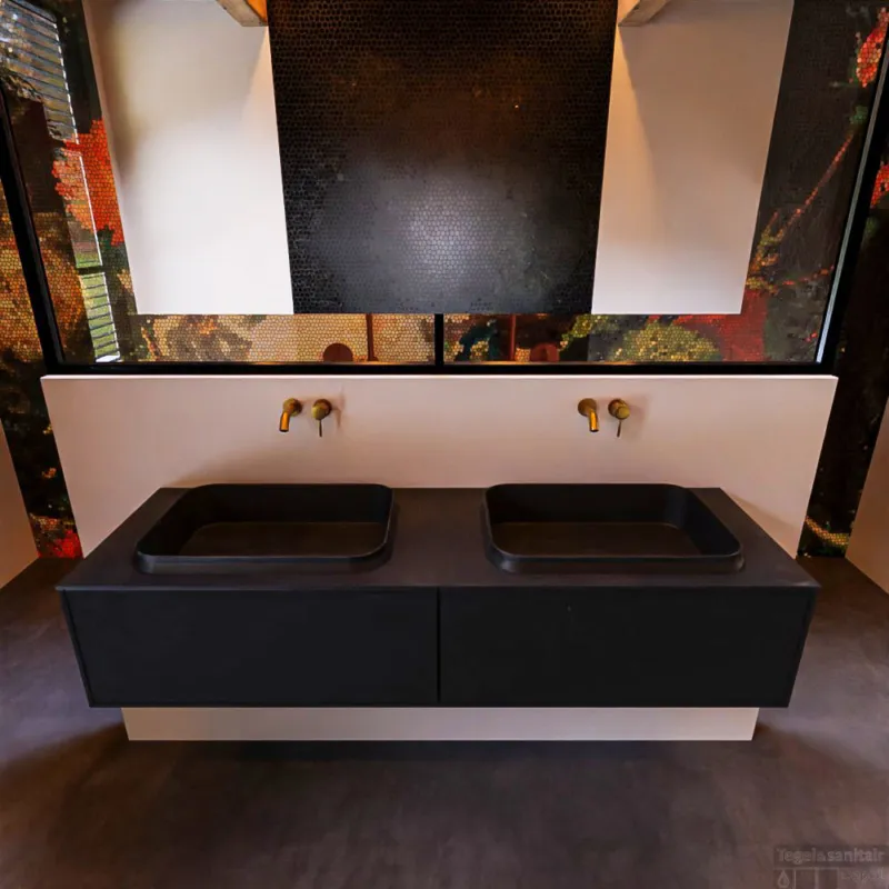 Badkamermeubelset Mondiaz Erin 150 cm met 2 Lades met RIDGE Wastafel Dubbel Urban Zonder Kraangaten Greeploos Mat Urban Meest Verkocht