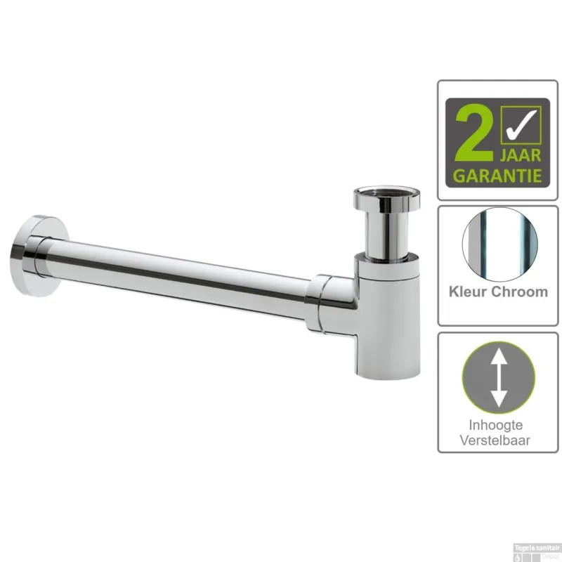 Veilige Betaling BWS Bekersifon Luxe Rond Laag 5/4" Chroom (Inclusief Muurbuis En Rozet)