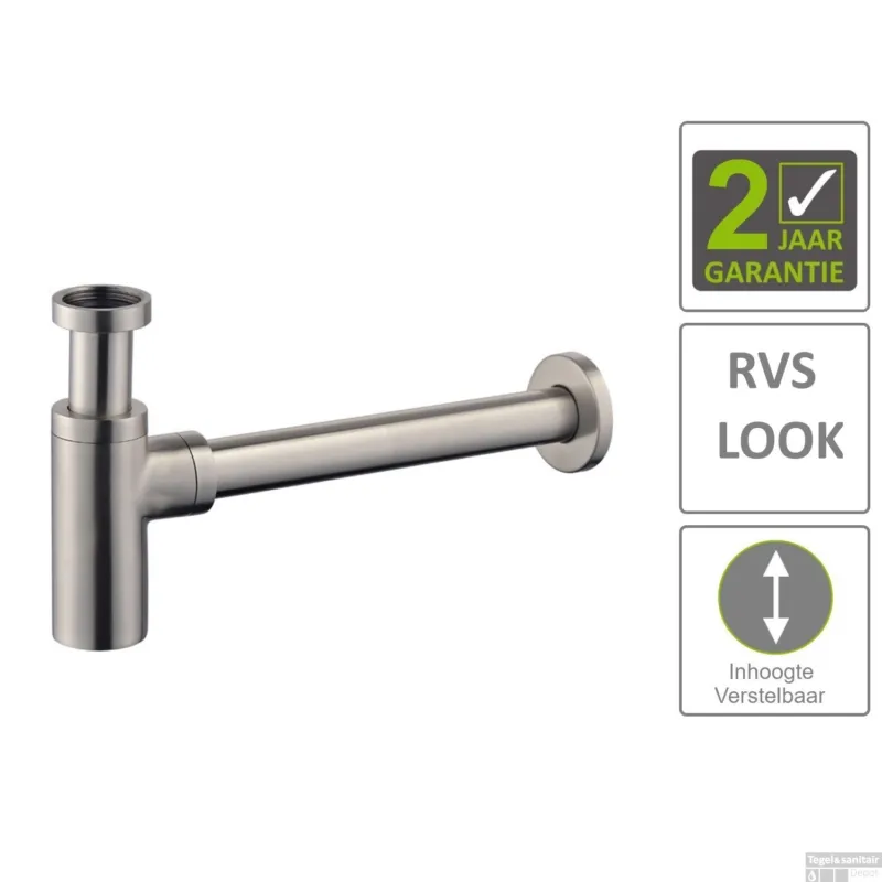 Shop Nu BWS Bekersifon Luxe Rond 5/4" RVS Look (Inclusief Muurbuis en Rozet)