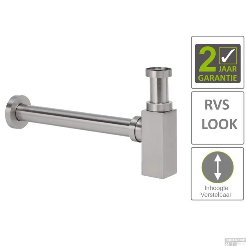BWS Bekersifon Luxe Vierkant 5/4" RVS Look (Inclusief Muurbuis En Rozet) Tijdelijk Beschikbaar