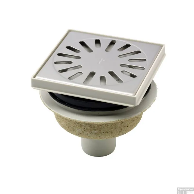 Doucheput Aquaberg ABS Vloerput Opzetstuk Bezand RVS Rooster Onderuitlaat 50mm Verstelbaar 146x146mm PPC Reukafsluiter Reukslot 50mm Beste Prijs
