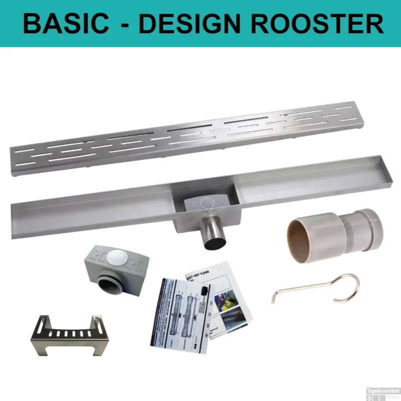 RVS Douchegoot BASIC met uitneembaar sifon STANDAARD ROOSTER (alle maten) Tijdelijk Beschikbaar