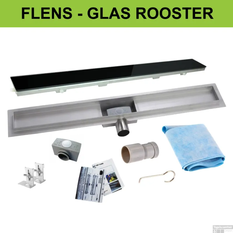 Bestseller RVS Douchegoot flens met uitneembaar sifon GLAS ROOSTER (alle maten)