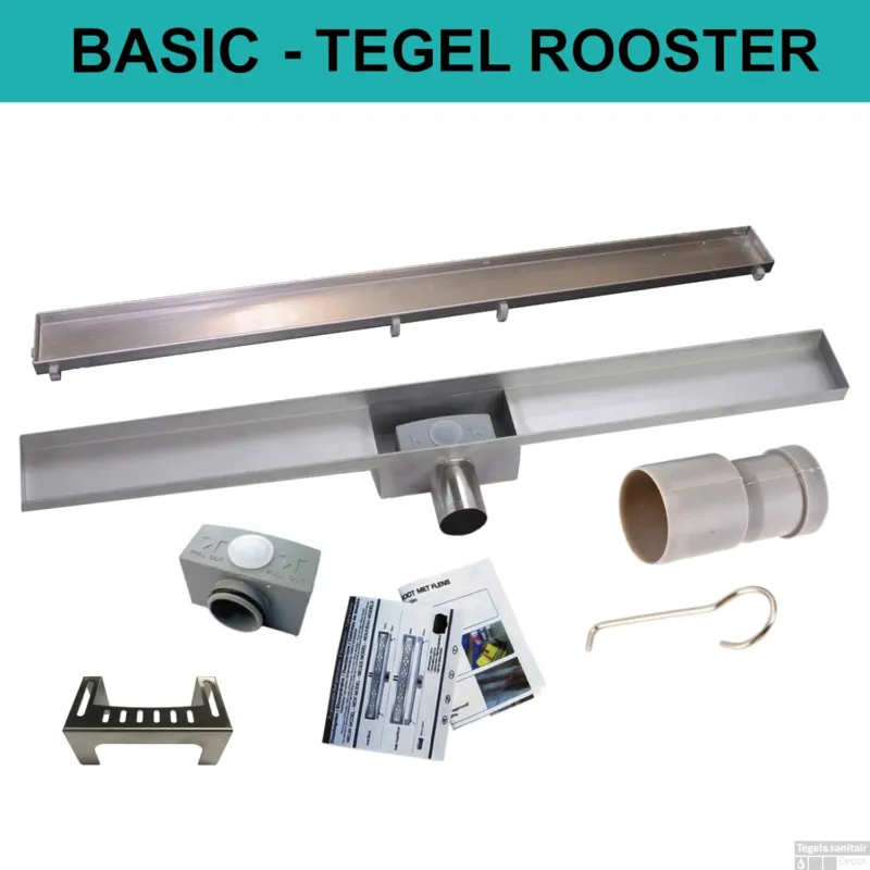 RVS Douchegoot BASIC met uitneembaar sifon TEGEL ROOSTER (alle maten) Op = Op