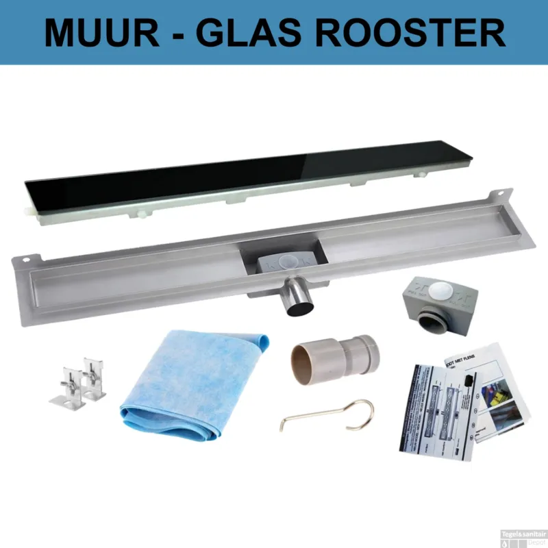 RVS Douchegoot Muurflens met uitneembaar sifon GLAS ROOSTER (alle maten) Shop Nu