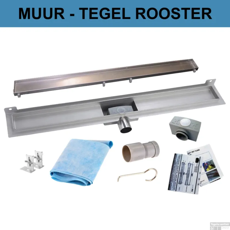 Seizoensaanbieding RVS Douchegoot Muurflens met uitneembaar sifon TEGEL ROOSTER (alle maten)