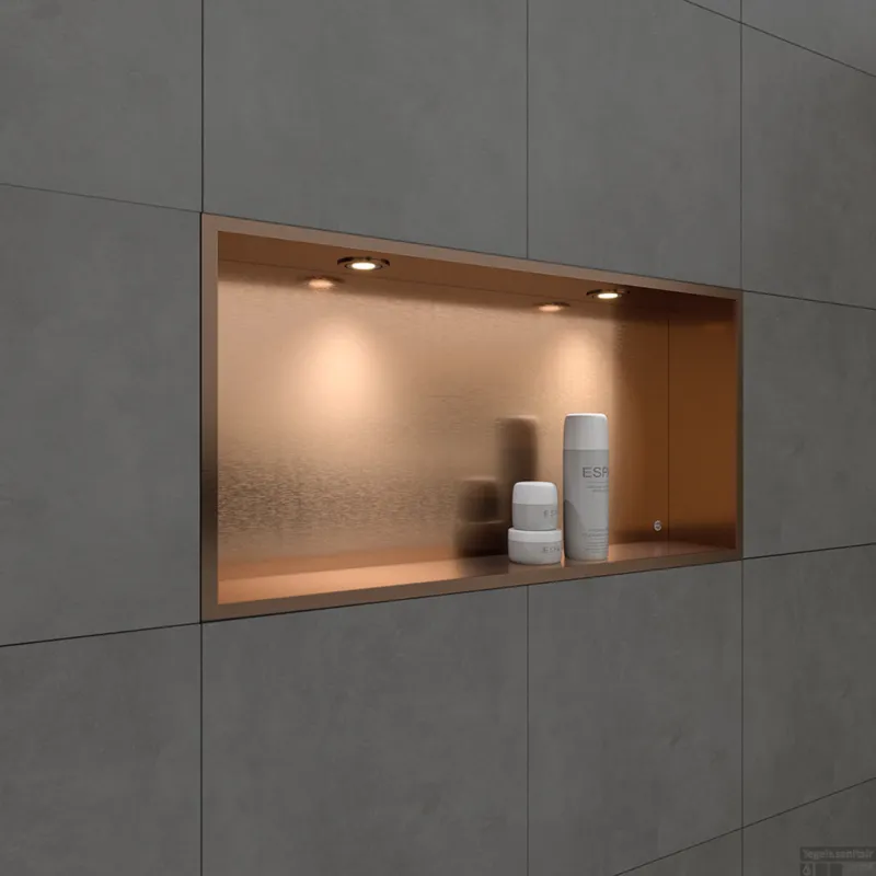 Inbouwnis BWS Alfie 30x60 cm Met LED Verlichting Geborsteld Koper Beperkte Voorraad