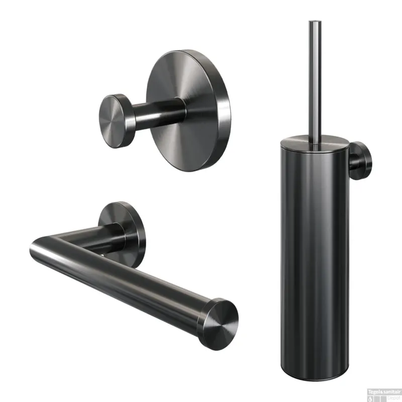 Uitverkoop Toiletaccessoire Set Brauer Gunmetal 3-in-1 met PVD coating Geborsteld Gunmetal