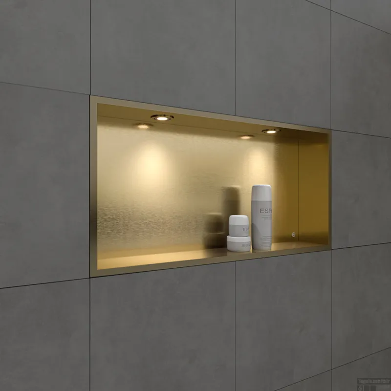Laatste Versie Inbouwnis BWS Alfie 30x60 cm Met LED Verlichting Geborsteld Goud