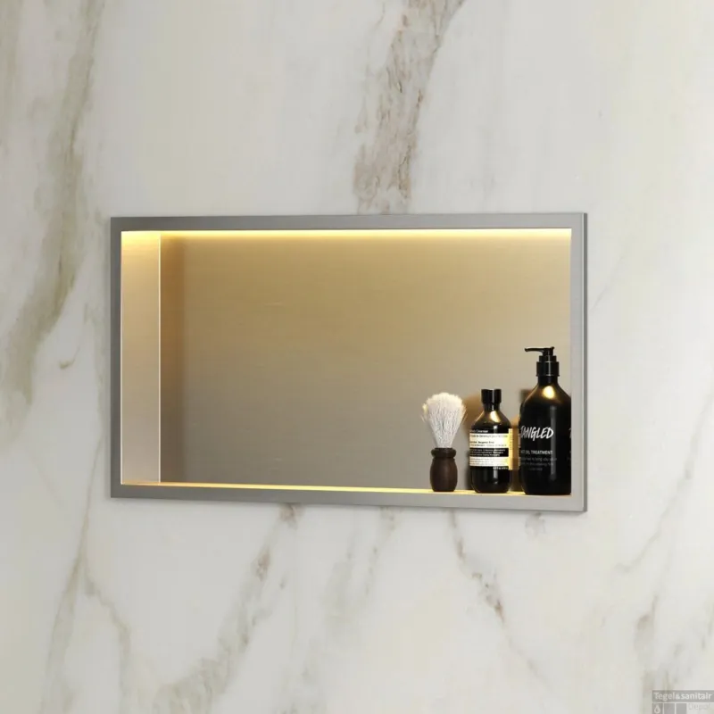 BWS Inbouwnis Lucio met LED Verlichting 60x30x7cm RVS Beperkt Aanbod
