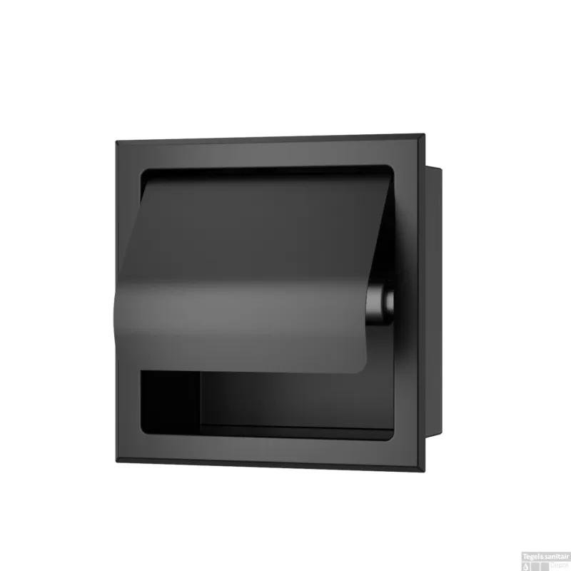 Veilige Betaling Toiletrolhouder Inbouw BWS Milan Met Klep Mat Zwart