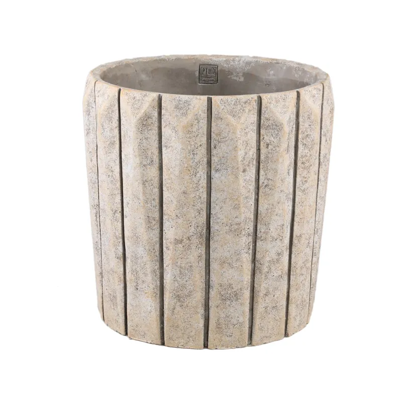 Korting Imani Taupe Cement Pot Round With Lines Big L PTMD