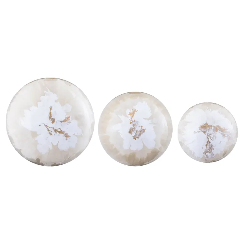 Sufyan Cream Enamel Round Iron Wall Ball Set van 3 PTMD Beste Prijs