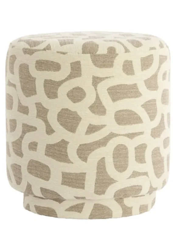 Ronde Poef Taupe met Beige Print – Devon Speciale Aanbieding