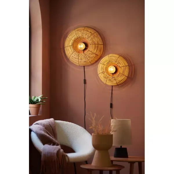 Light & Living Wandlamp Milan – Naturel Rotan – Ø 40 cm – E27 Op = Op