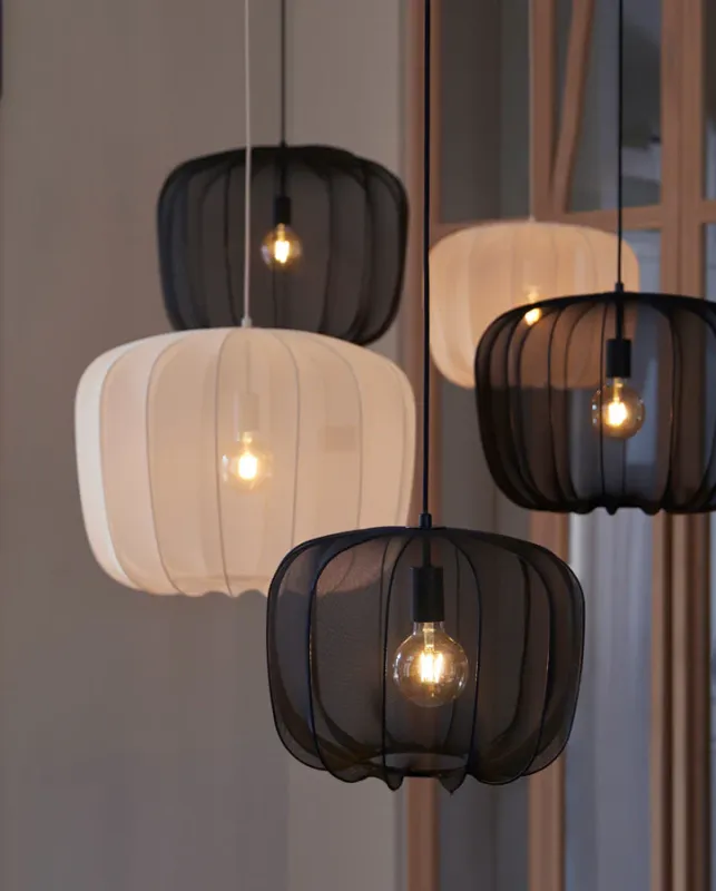 Nu Kopen Plumeria Hanglamp – Metaal & Textiel – Zwart/Zand