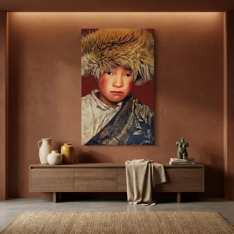 Exclusieve Aanbieding Geweven Wandpaneel Tibetan Boy – Rood | Zonder Lijst