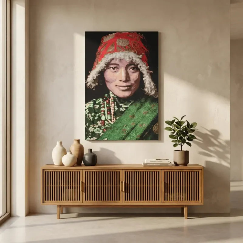 Geweven Wandpaneel Gobelin – Tibetan Woman (Zonder Lijst) Bestel Nu