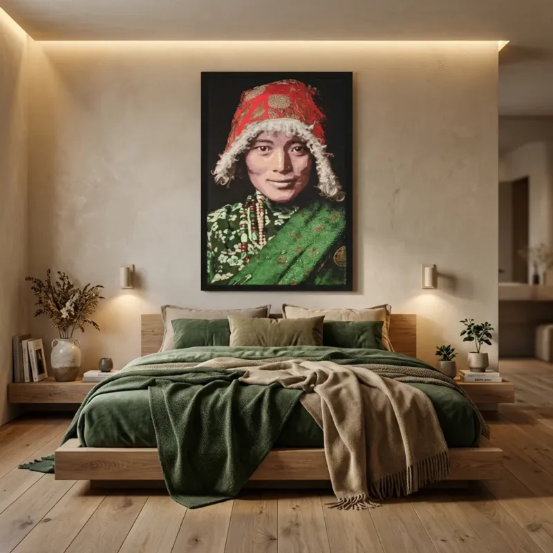 Veilige Betaling Geweven Wandpaneel Gobelin – Tibetan Woman – Met Lijst