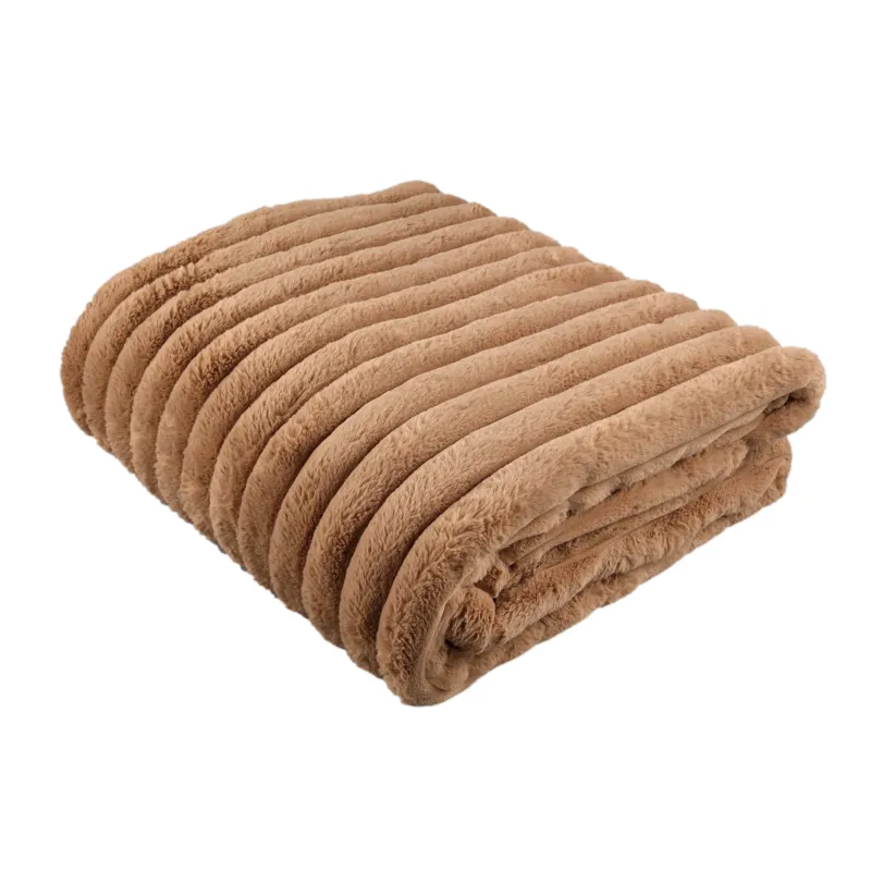 Hadi Beige Ribbed Fake Fur Plaid Large Weekendaanbieding