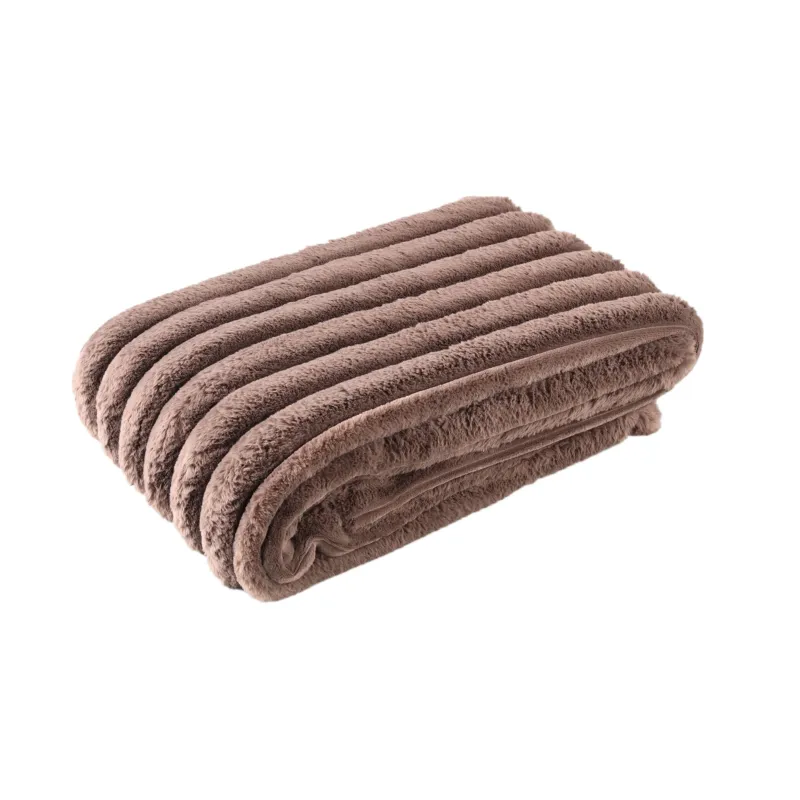 Populair Hadi Brown Ribbed Fake Fur Plaid Small