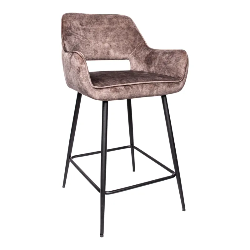 Fal LOW Velvet Brown Bar Stool Black Metal Leg (set of 2) Beperkt Aanbod