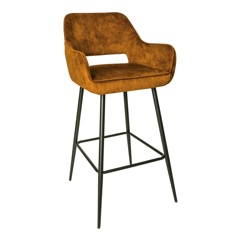 Fallon Velvet Rust Bar Stool Black Metal Leg KD (set of 2) Meest Verkocht