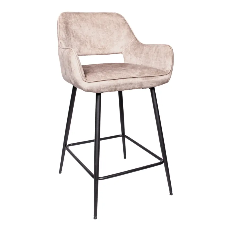 Alleen Vandaag Fal LOW Velvet Khaki Bar Stool Black Metal Leg KD (set of 2)