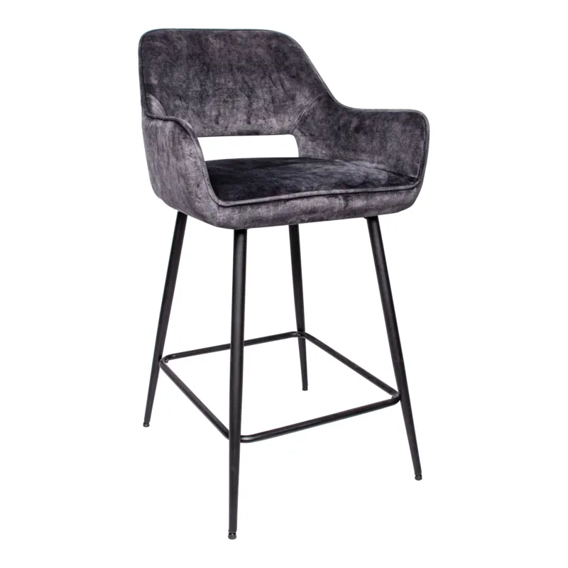 Fal LOW Velvet Anthracite Bar Stool Black Metal Le (set of 2) Direct Beschikbaar