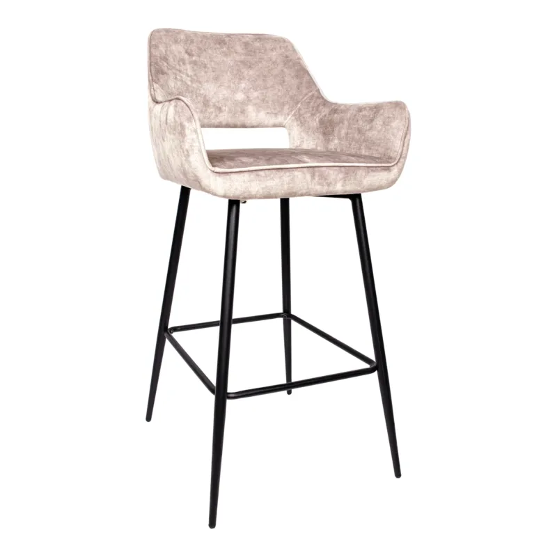 Veilige Betaling Fallon Velvet Khaki Bar Stool Black Metal Leg KD (set of 2)